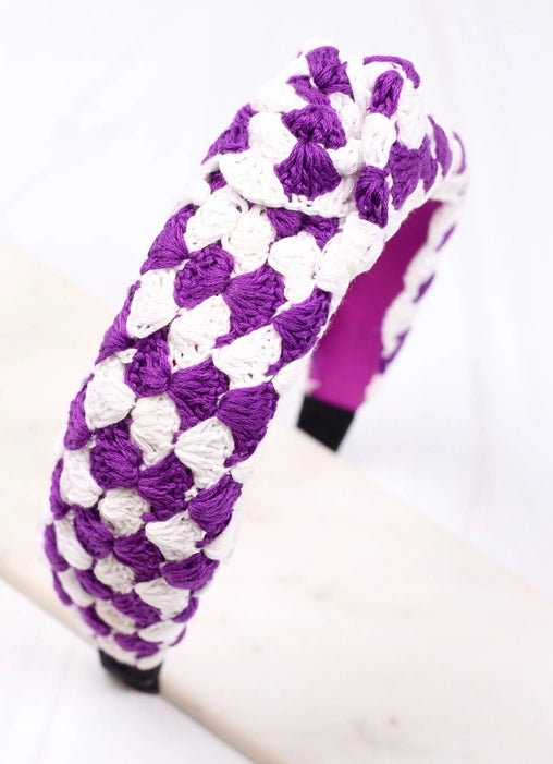 Purple & White Crochet Headband