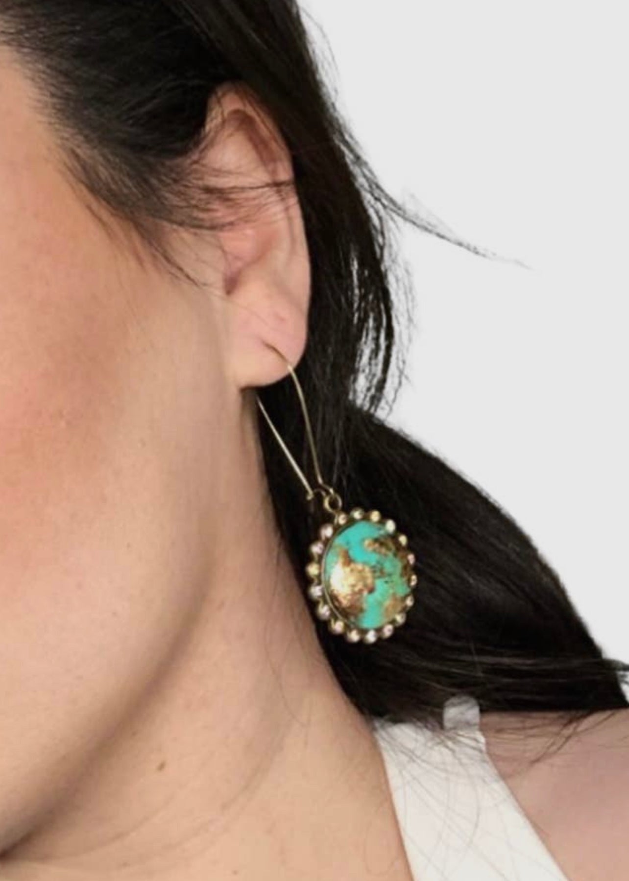 Gypsum Earrings-Turquoise Stone with Copper and Gold