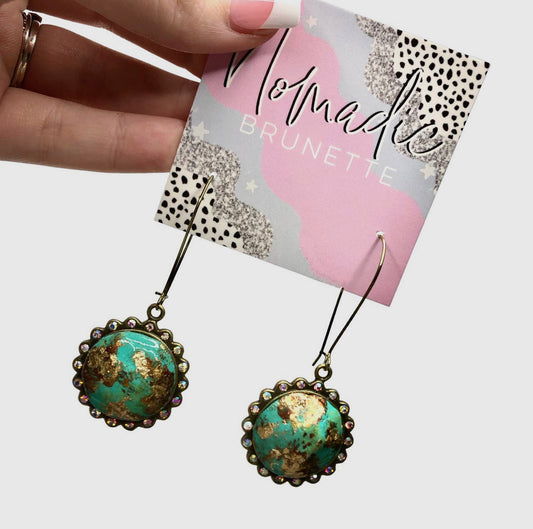 Gypsum Earrings-Turquoise Stone with Copper and Gold