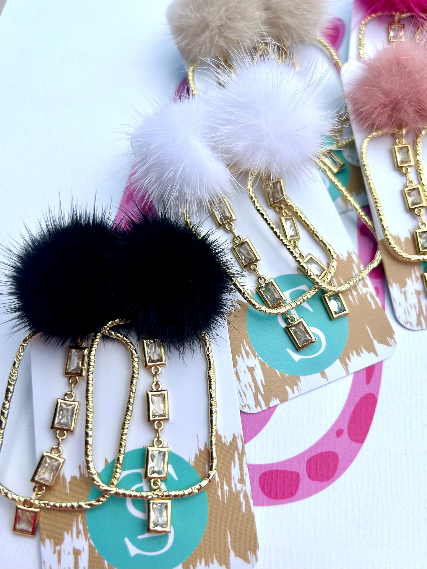 Gold Puff Crystal CZ Hoops