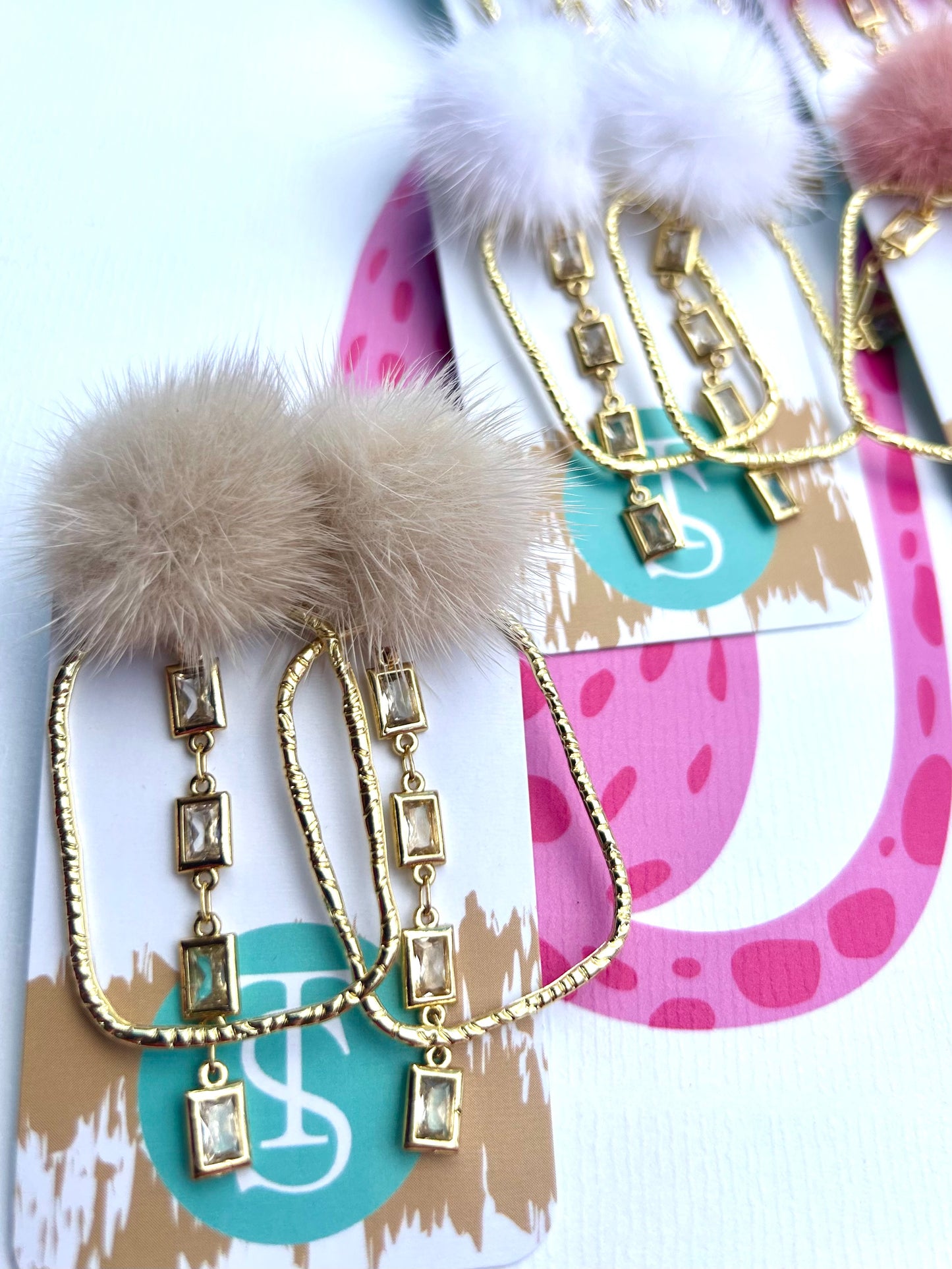 Gold Puff Crystal CZ Hoops