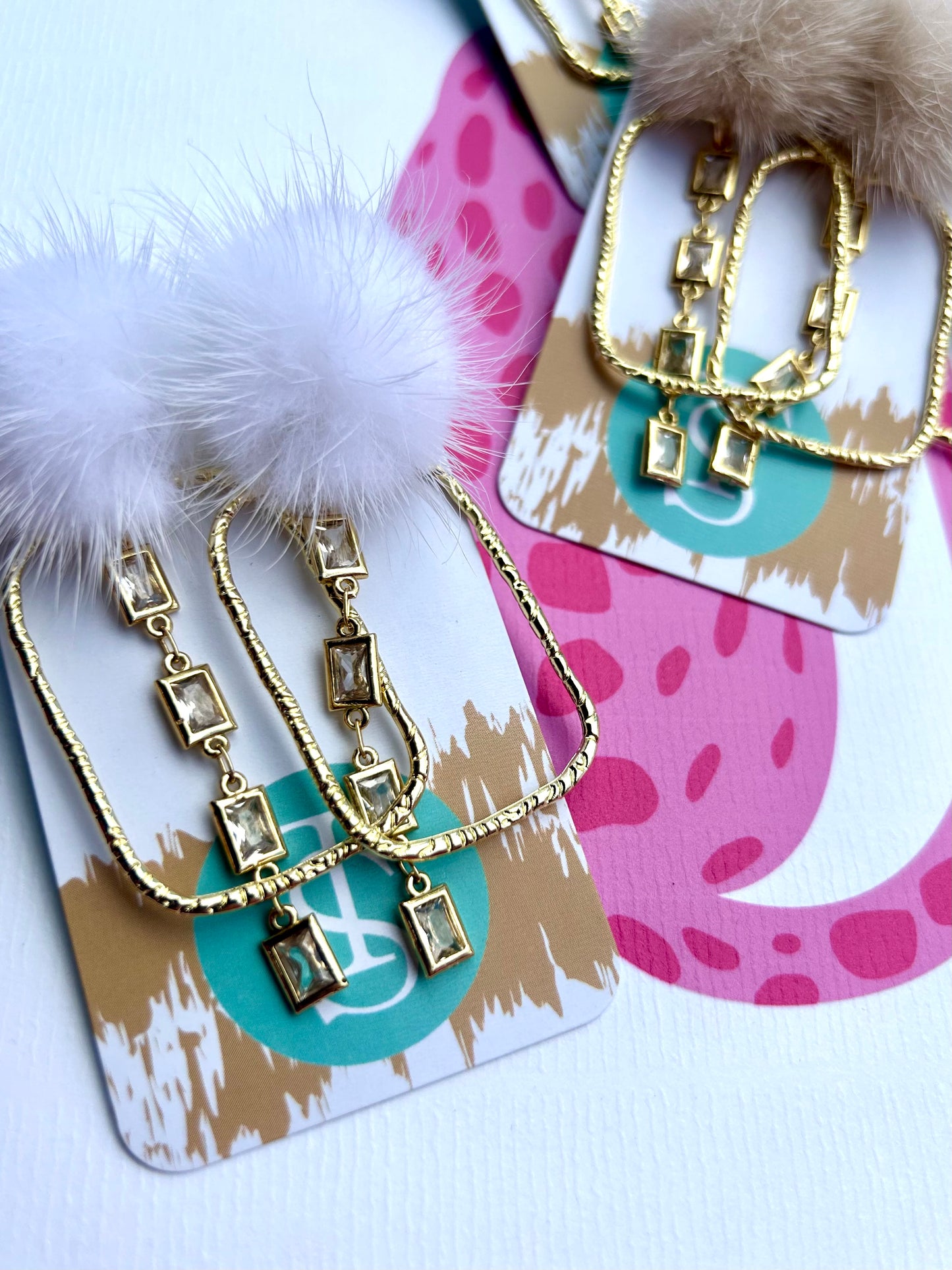 Gold Puff Crystal CZ Hoops