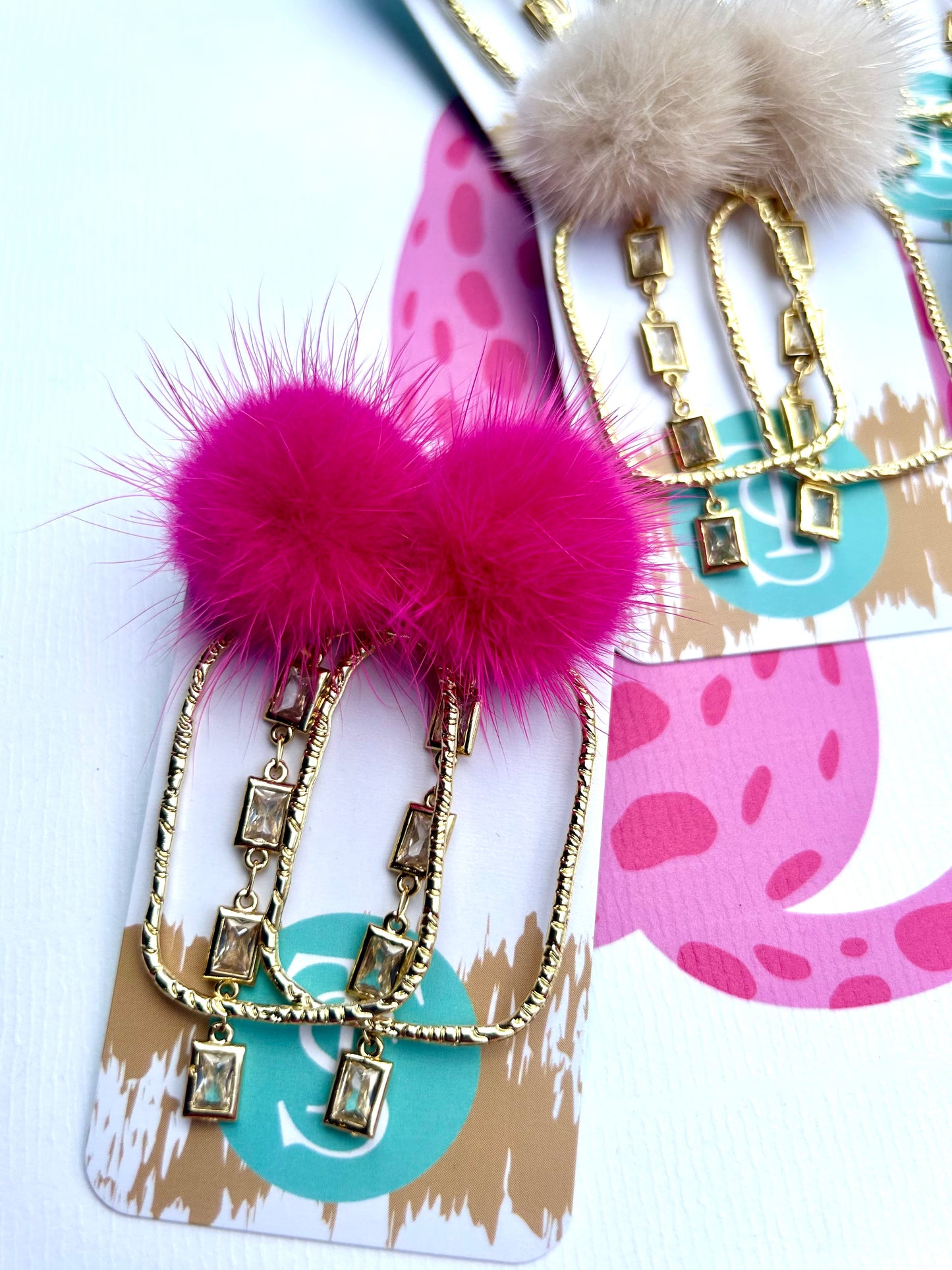 Gold Puff Crystal CZ Hoops
