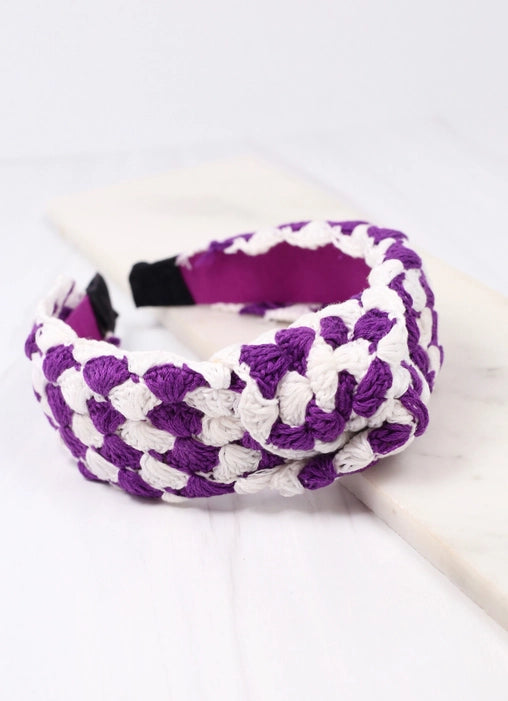 Purple & White Crochet Headband