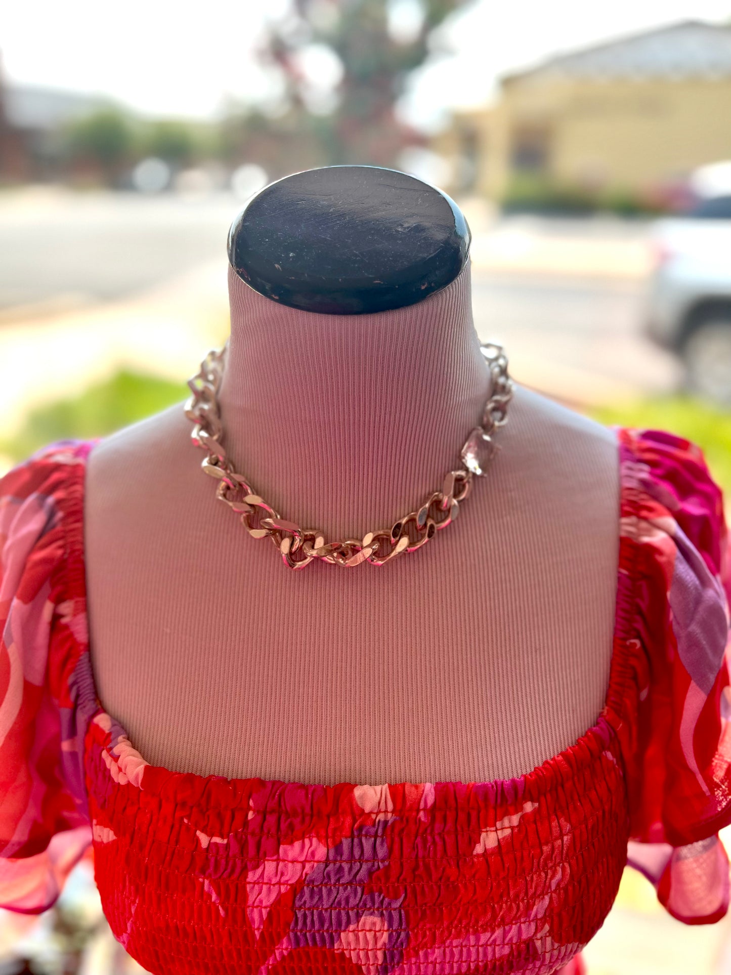 Silver Curb link necklace with Rhinestone