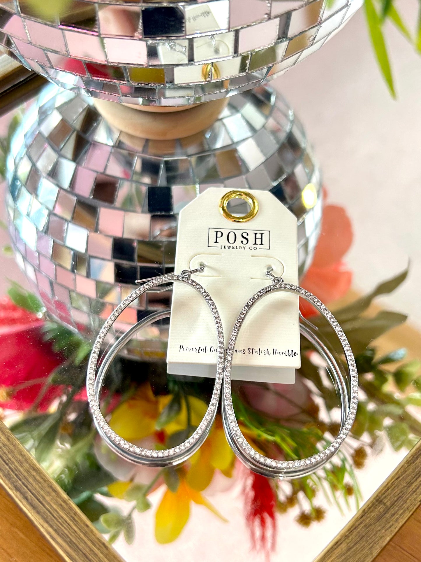 Rhinestone Oval Drop Earrings