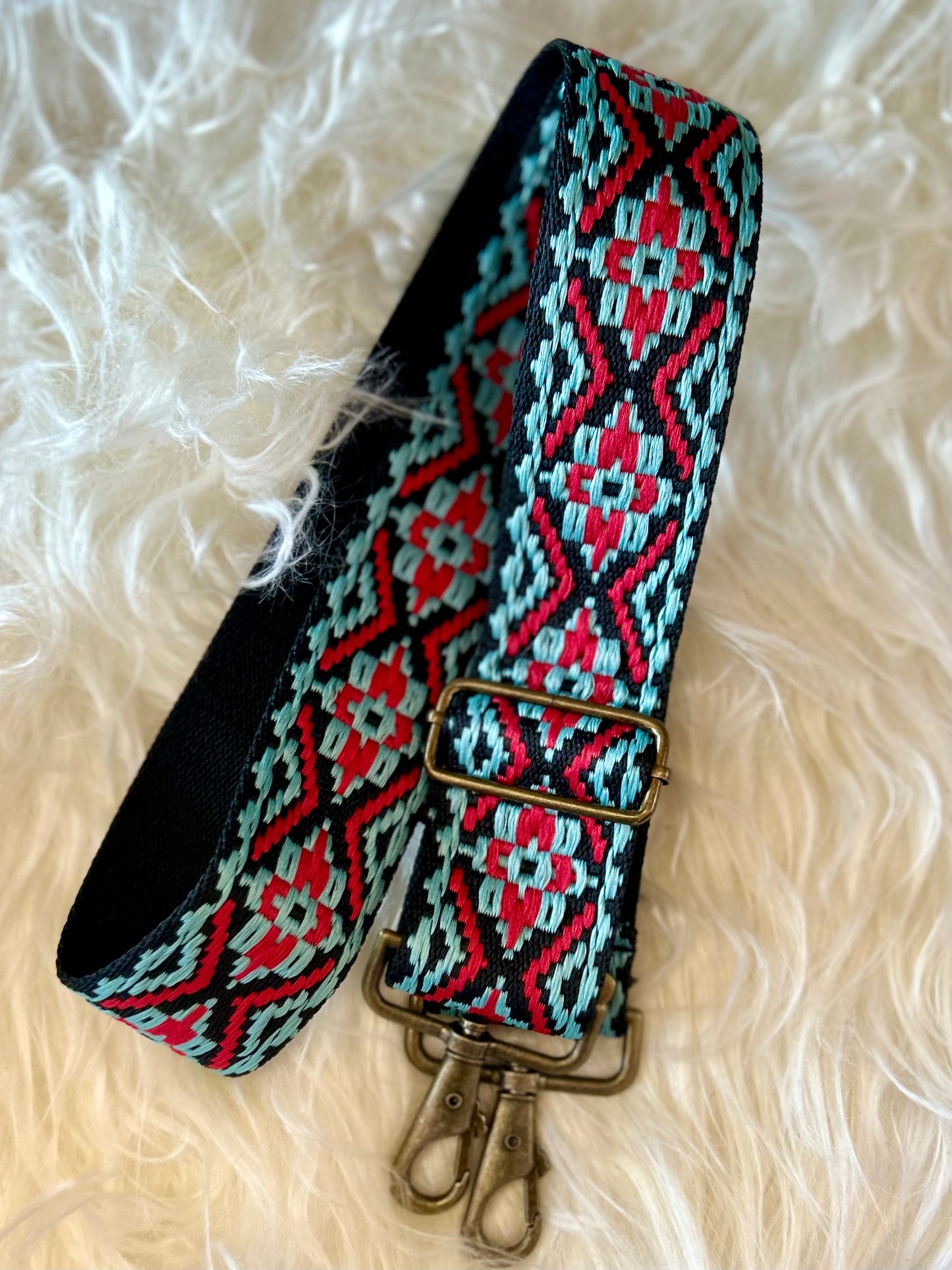 Turquoise and Red Woven Purse Strap