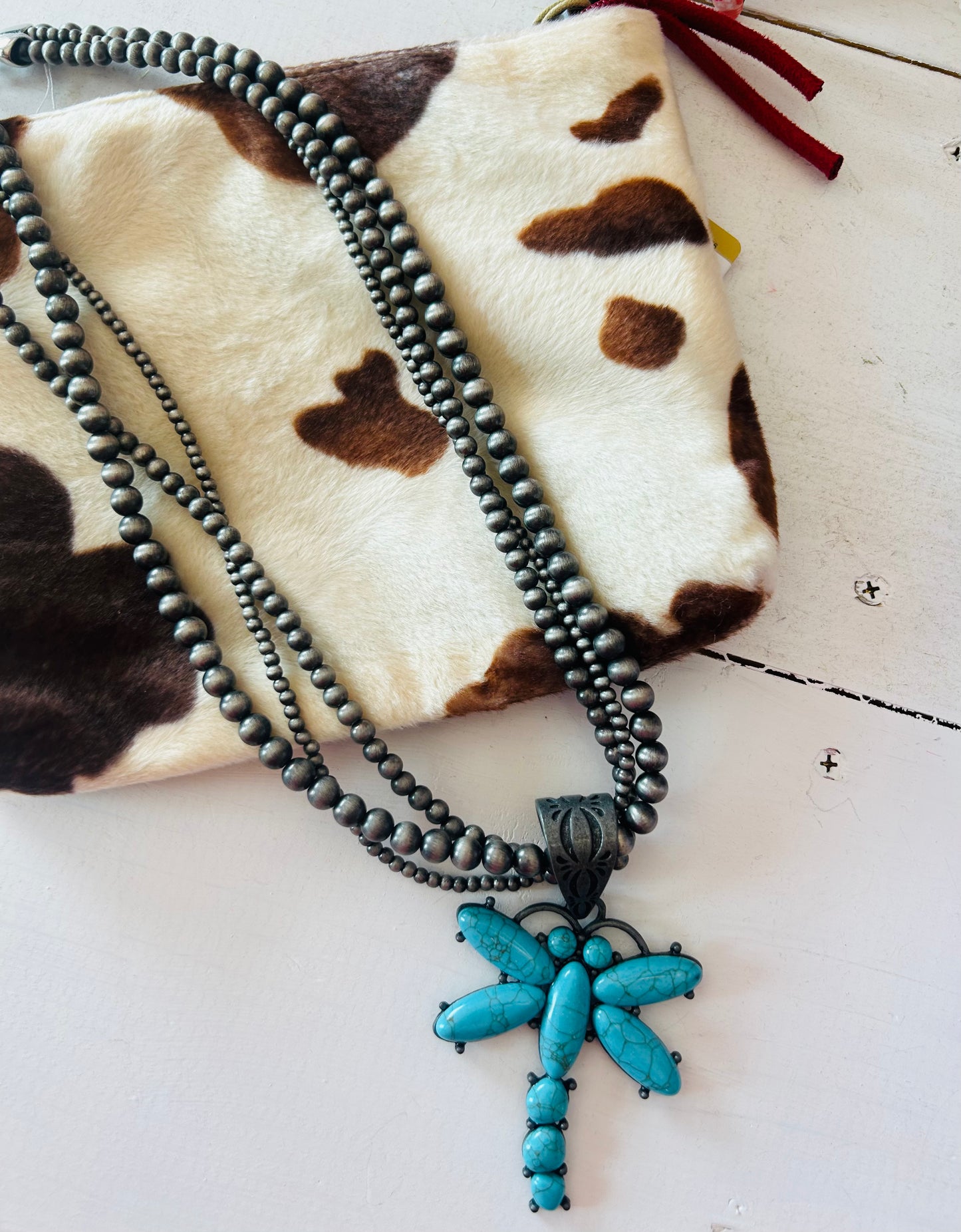22” Faux Navajo Beaded Necklace with Dragonfly