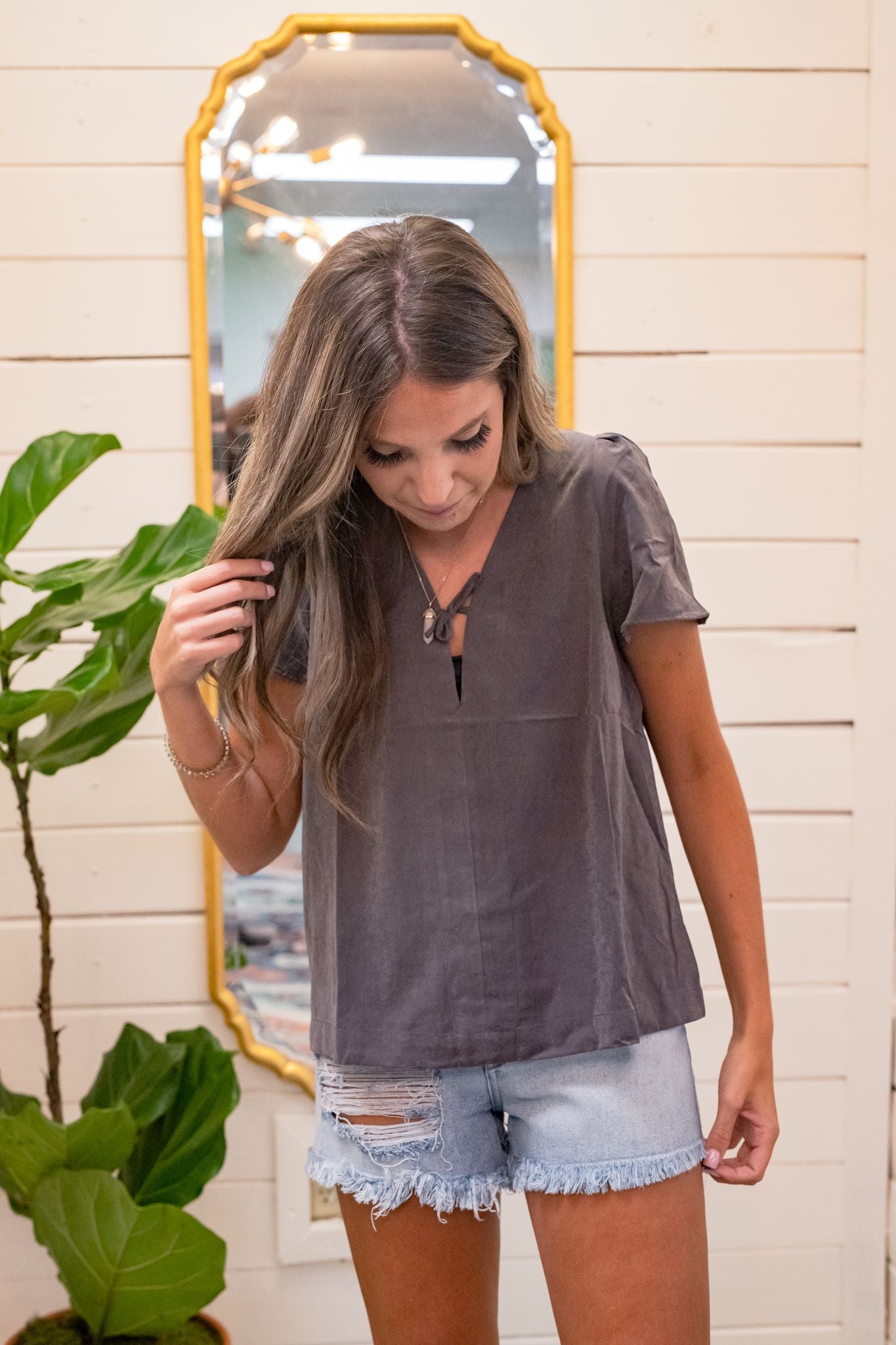 Velvet Charcoal Top