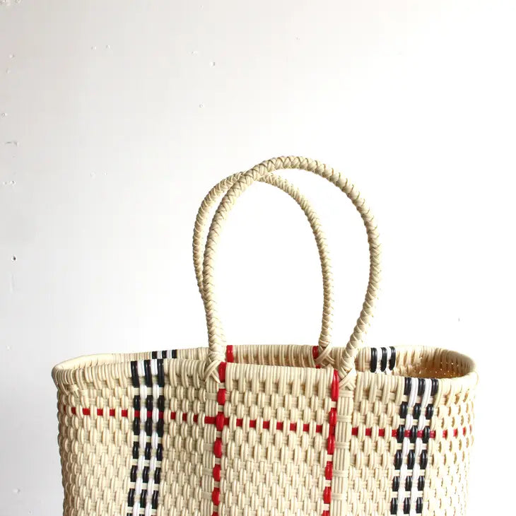 Beige with Black and Red Handwoven Tote