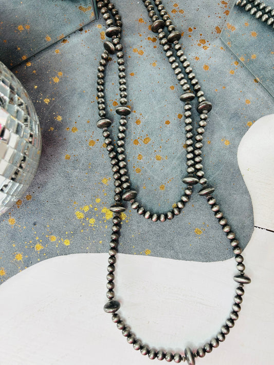 66” Faux Navajo Pearl Beaded Necklace