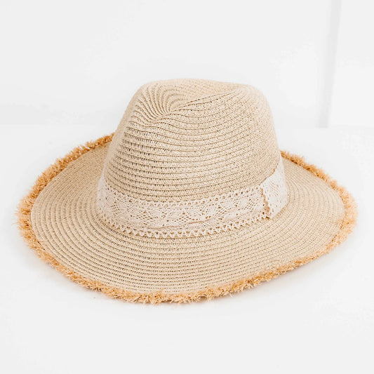 Lace Trim Straw Hat