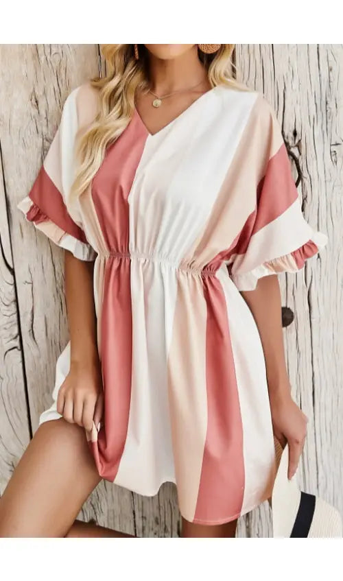 Color Block Flounce Sleeve Dress